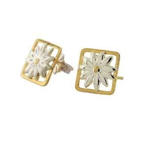  Sterling Silver Sun Flower Gold Accent Earrings Jewelry