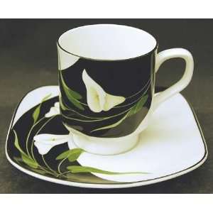 Sango Quadrille Black Lilies #5101 Cup & Saucer Set 