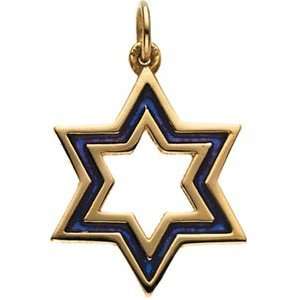  Star of David Blue Enamel 3/4in   14k Yellow Gold Jewelry