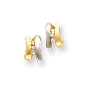  14k Yellow Gold and Rhodium Diamond Earrings   JewelryWeb 