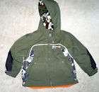 Boys Size 2T Reversible Fall/Winter Jacket Olive Green/Camo/Ora​nge