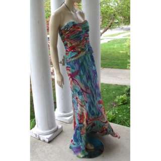 NEW  DAVID MEISTER ruched SILK watercolor prom gown dress 