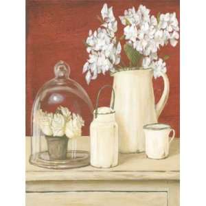  White Flowers in Pitcher with Milk Can by Mar Alonso. Size 