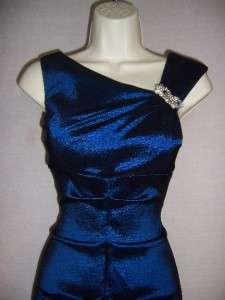 XSCAPE Navy Blue Stretch Taffeta Ruched Jeweled Long Gown Dress 4 NWT 