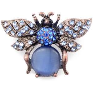   Blue Lady Bug with Opal Austrian Crystal Insect Pin Brooch Jewelry