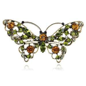   Crystal Rhinestone Gold Tone Cute Long Winged Butterfly Bug Pin Brooch