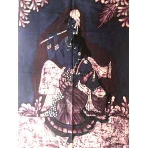 Hindu God Lord Krishna & Radha Indian Gods Batik Tapestry Fabric Wall 