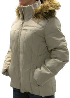 CALVIN KLEIN Womens Light Tan Fur Hooded Winter Down Puff Coat Puffer 