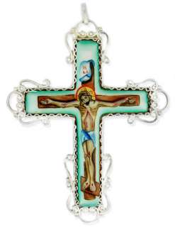 Russian Cross Crucifix Jesus Phinift Finift Hand Painte  