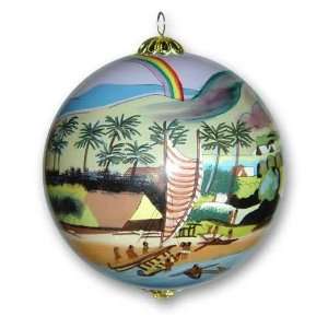 com Maui Hawaii Painted Glass Christmas Ornament Canoe in Old Hawaii 