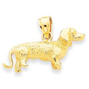   14k Solid Polished 3 Dimensional Wire Haired Dachshund Charm Jewelry
