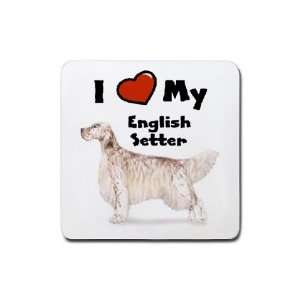  I Love My English Setter Rubber Square Coaster (4 pack 