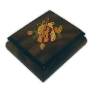 Adorable Dark Wood Small Musical Jewelry Box With Violin 