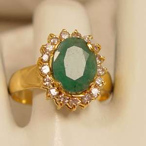 Antique Emerald & White Diamond 14Kt Gold Ring~ ESTATE  