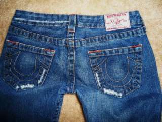 True Religion Low Rise Medium Wash Distressed BOBBY Flare Jeans euc 