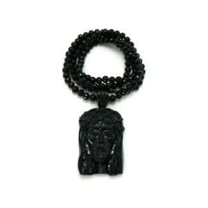 Black Jesus Pendant With a 36 Inch Beaded Necklace Chain Good Quality