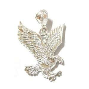  Solid Sterling Silver Flying Eagle Diamond Cut Pendant 