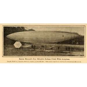  1907 Print Santos Dumont Dirigible Balloon Aeroplane 