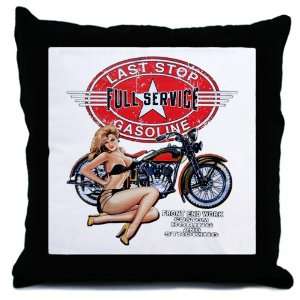 Throw Pillow Last Stop Full Service Gasoline Motorcycle 