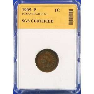  1905 P Indian Head Cent Certified Authentic by SGS 