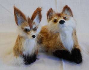 Set of 2 Real Fur Red Fox Foxes Home Décor Nature furry  
