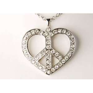   Silver Tone Heart Peace Sign Retro Pendant Necklace Jewelry
