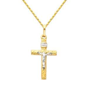 Two Tone Gold Crucifix Cross Charm Pendant with Yellow Gold 1mm Snail 