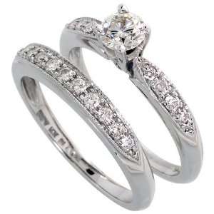 14k White Gold Wedding Ring Set, w/ 0.80 Carat Brilliant Cut Diamonds 