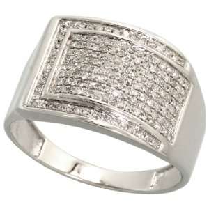 14k White Gold Mens Rectangular Diamond Ring, w/ 0.60 Carat Brilliant 