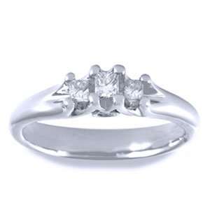   Princess & Round Diamond 14k White Gold Three Stone Ring Jewelry