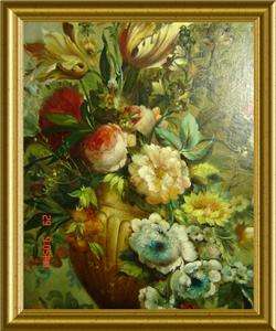 ANTIQUE HUGE Still Life Flowers SIGNED Oil Painting  