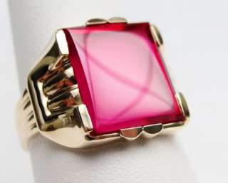 MENS RING ANTIQUE VINTAGE ART DECO STYLE RUBY 10K YELLOW GOLD  