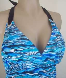   Anne Cole Womens Swimwear Blue Halter Tankini Top 18 RN 103658  