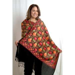  HEERA DIAMOND FLORAL EMBROIDERED WOOL SCARF/WRAP 