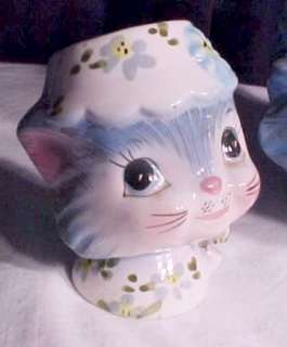 Vintage Lefton Miss Priss Cat Kitty cookie jar with matching shakers 3 
