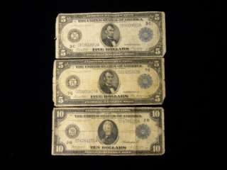 1914 3pc lot of Federal Reserve Bank Notes Good /B 080  