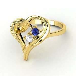  Mothers Heart Ring, 14K Yellow Gold Ring with White 