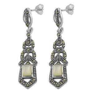   Mother Of Pearl, Marcasite 925 Sterling Silver Dangle Earrings