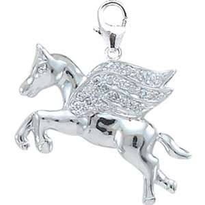  14K WG 1/10ct HIJ Diamond Pegasus Spring Ring Charm Arts 
