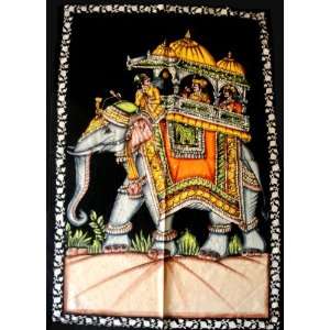 Indian Traditional Royal Elephant Maharaja Sequin Batik Cotton Wall 