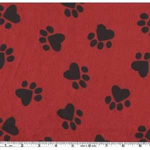  60 Wide Wavy Fur Dog Paws Red/Black Fabric By The Yard 