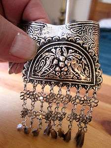 Middle Eastern Two piece Embossed metal hair pin w/ birds flowers 