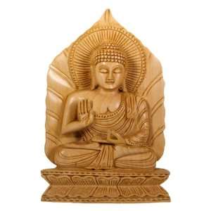  Hand Carved Wood Buddha Statue on Leaf Throne
