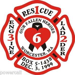 Firefighter Stickers Worcester 6 Memorial Maltese 4x4  