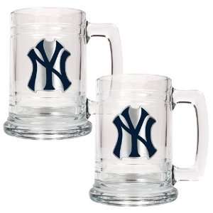   Yankees MLB 2pc 15oz Glass Tankard Set  Primary Logo 