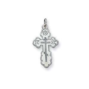 Sterling Silver Eastern Orthodox Antique and Satin Cross Pendant with 