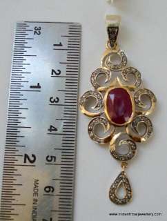 victorian diamond ruby 14k gold silver pendant india  