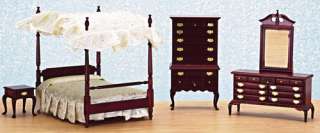 Dollhouse Miniature Canopy Bedroom Set  