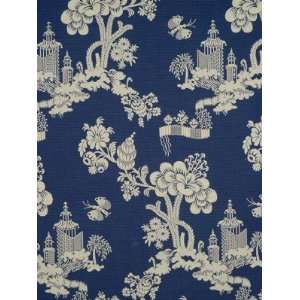  Scalamandre Mei Ling   Cream On Navy Fabric Arts, Crafts 