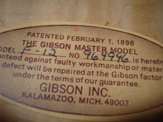 1971 GIBSON F 12 Custom Mandolin w/all F 5 features   